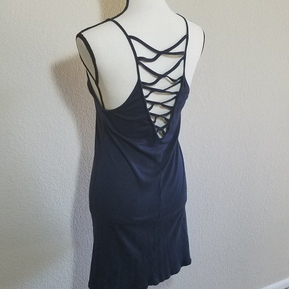 Juniors Dress Small Blue Swimsuit Cover Up Knit Short Sundress Mini Cutout - Picture 4 of 4